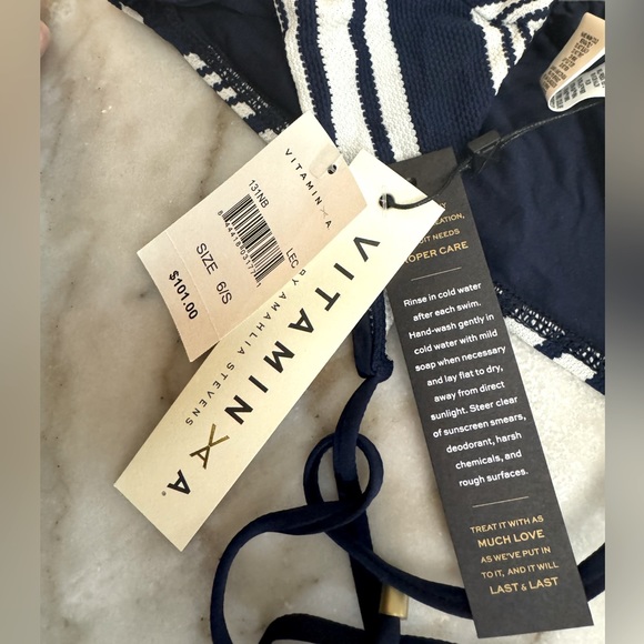 NWT Vitamin A navy/white stripe bikini bottom - Picture 4 of 9